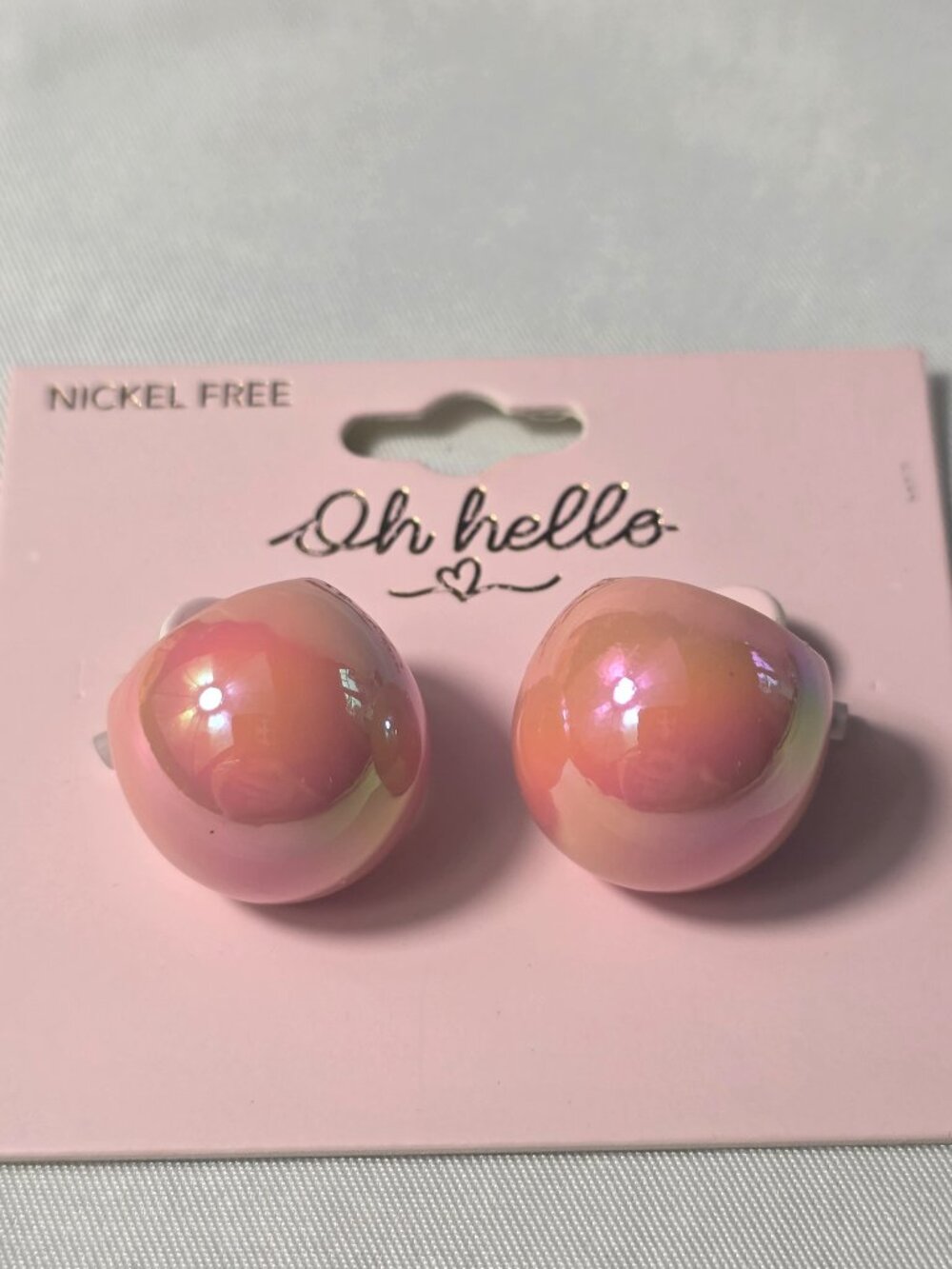 Oh Hello Pink Iridescent Chunky Puffed-Style Hoop Earrings Nickel Free NEW